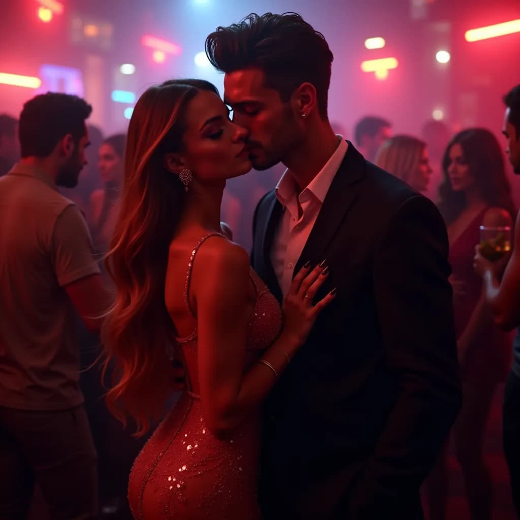 A guy and girl in a night club
