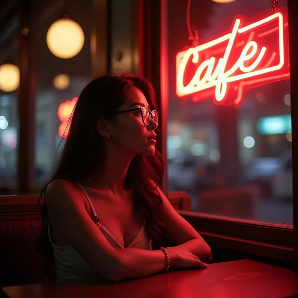 A girl sitting in cafe looking outside